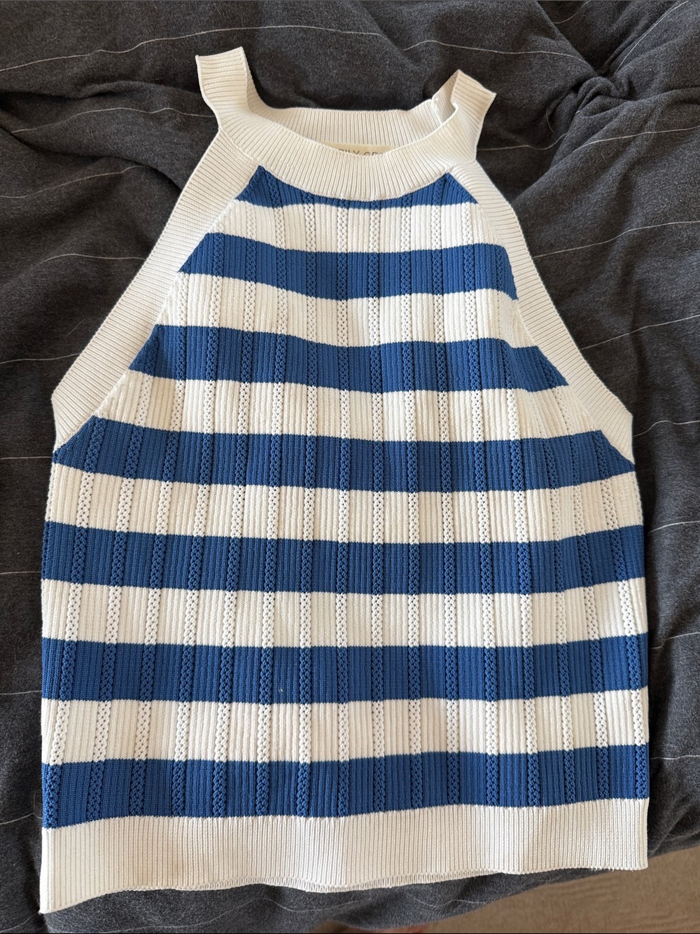 Striped Blue and White Knit Halter Tank Top